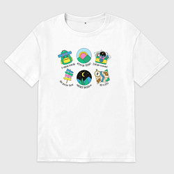 Футболка оверсайз женская Походные стикеры, цвет: белый