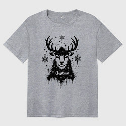 Женская футболка оверсайз Рождественский олень со снежинками