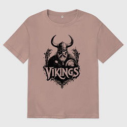Футболка оверсайз женская Викинг со щитом, цвет: пыльно-розовый