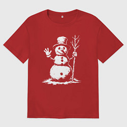 Футболка оверсайз женская Снеговик приветливый, цвет: красный