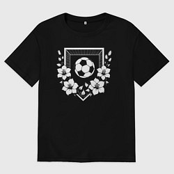 Футболка оверсайз женская Футбольные ворота и мяч в цветах, цвет: черный