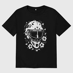 Женская футболка оверсайз Шлем-маска в цветочном обрамлении