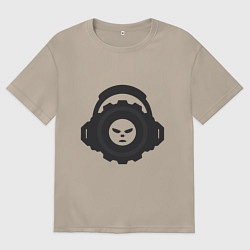 Футболка оверсайз женская Логотип c лицом и шестернёй в наушниках, цвет: миндальный