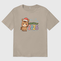 Женская футболка оверсайз Новогодняя лошадка 2026