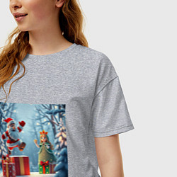 Футболка оверсайз женская Дед Морозио и Принцесса Снегурочка: вперёд за пода, цвет: меланж — фото 2