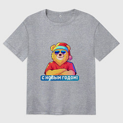 Футболка оверсайз женская Новогодний медведь, цвет: меланж