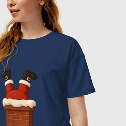 Футболка оверсайз женская Санта застрял в трубе, цвет: тёмно-синий — фото 2