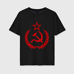 Футболка оверсайз женская СССР герб, цвет: черный