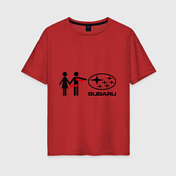 Футболка оверсайз женская I love subaru, цвет: красный