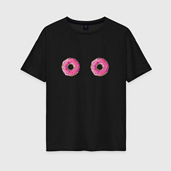 Футболка оверсайз женская Пончики, цвет: черный