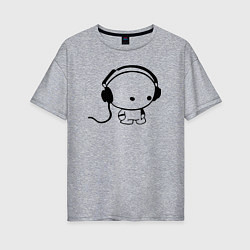 Футболка оверсайз женская В наушниках, цвет: меланж