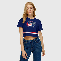 Футболка 3D укороченная женская Columbus Blue Jackets, цвет: 3D-принт — фото 2