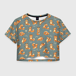 Футболка 3D укороченная женская Foxes Yoga, цвет: 3D-принт
