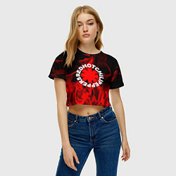 Футболка 3D укороченная женская RHCP: Red Flame, цвет: 3D-принт — фото 2