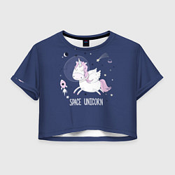 Футболка 3D укороченная женская Space unicorn, цвет: 3D-принт