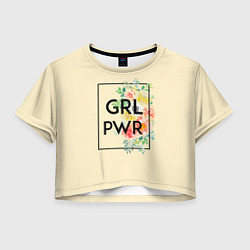 Футболка 3D укороченная женская GRL PWR, цвет: 3D-принт