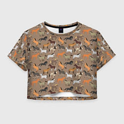 Футболка 3D укороченная женская Кони-лошади, цвет: 3D-принт