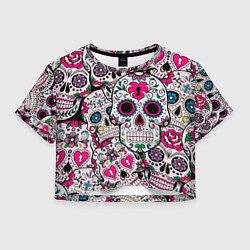 Футболка 3D укороченная женская Весёлые черепа, цвет: 3D-принт