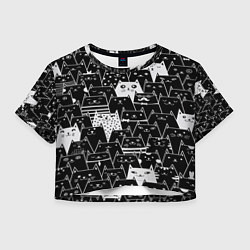 Футболка 3D укороченная женская КОТЫ BLACK, цвет: 3D-принт