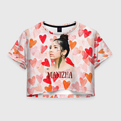 Футболка 3D укороченная женская Manizha на фоне сердечек, цвет: 3D-принт
