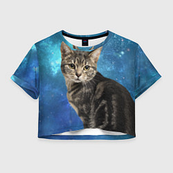 Футболка 3D укороченная женская Кот Космос, цвет: 3D-принт
