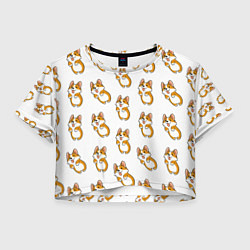Футболка 3D укороченная женская Собаки Корги, цвет: 3D-принт
