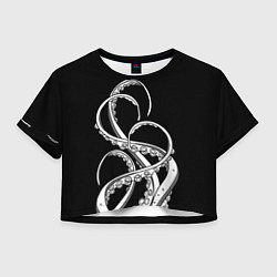 Футболка 3D укороченная женская Octopus Black and White, цвет: 3D-принт