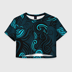 Футболка 3D укороченная женская Лазурные листья, цвет: 3D-принт