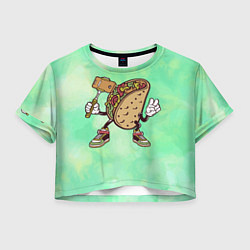 Футболка 3D укороченная женская Тако делает сэлфи, цвет: 3D-принт