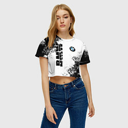 Футболка 3D укороченная женская BMW БМВ РАЗРЕЗАННОЕ ЛОГО, цвет: 3D-принт — фото 2