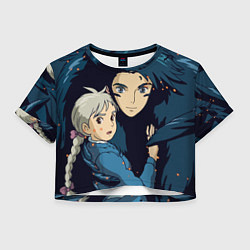 Футболка 3D укороченная женская Ходячий замок Софи и Хаул летят, цвет: 3D-принт