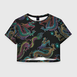 Футболка 3D укороченная женская Цветные драконы, цвет: 3D-принт