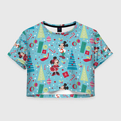 Футболка 3D укороченная женская Mickey and Minnie pattern, цвет: 3D-принт