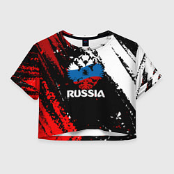Футболка 3D укороченная женская Russia Герб в цвет Флага, цвет: 3D-принт