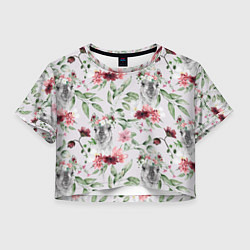 Футболка 3D укороченная женская Ламы и цветы, цвет: 3D-принт