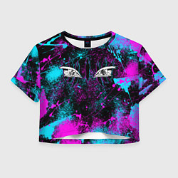 Футболка 3D укороченная женская ГЛАЗА АКАЗЫ ГЛИТЧ, цвет: 3D-принт