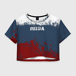 Футболка 3D укороченная женская Россия - краски, цвет: 3D-принт