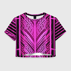 Футболка 3D укороченная женская Неоновая абстракция Розовый светящийся узор на тем, цвет: 3D-принт