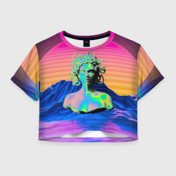 Футболка 3D укороченная женская Gorgon Medusa Vaporwave Neon Mountains, цвет: 3D-принт