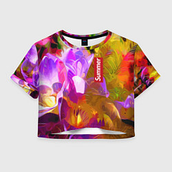 Футболка 3D укороченная женская Красочный цветочный узор Лето Colorful Floral Patt, цвет: 3D-принт