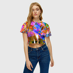 Футболка 3D укороченная женская Красочный цветочный паттерн Лето Colorful floral p, цвет: 3D-принт — фото 2