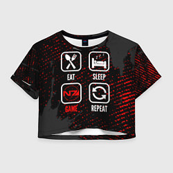 Футболка 3D укороченная женская Eat, Sleep, Mass Effect, Repeat, цвет: 3D-принт
