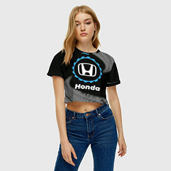 Футболка 3D укороченная женская Honda в стиле Top Gear со следами шин на фоне, цвет: 3D-принт — фото 2