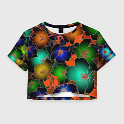 Футболка 3D укороченная женская Vanguard floral pattern Summer night Fashion trend, цвет: 3D-принт