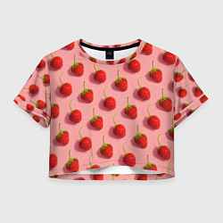 Футболка 3D укороченная женская Strawberry Pattern, цвет: 3D-принт