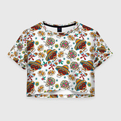 Футболка 3D укороченная женская Мексиканские черепки, цвет: 3D-принт