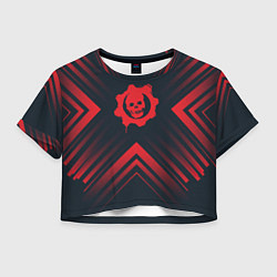 Футболка 3D укороченная женская Красный Символ Gears of War на темном фоне со стре, цвет: 3D-принт