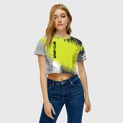 Футболка 3D укороченная женская Sports club gray green pattern, цвет: 3D-принт — фото 2