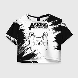 Футболка 3D укороченная женская Asking Alexandria рок кот на светлом фоне, цвет: 3D-принт