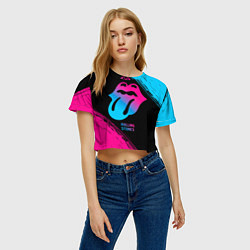 Футболка 3D укороченная женская Rolling Stones - neon gradient, цвет: 3D-принт — фото 2